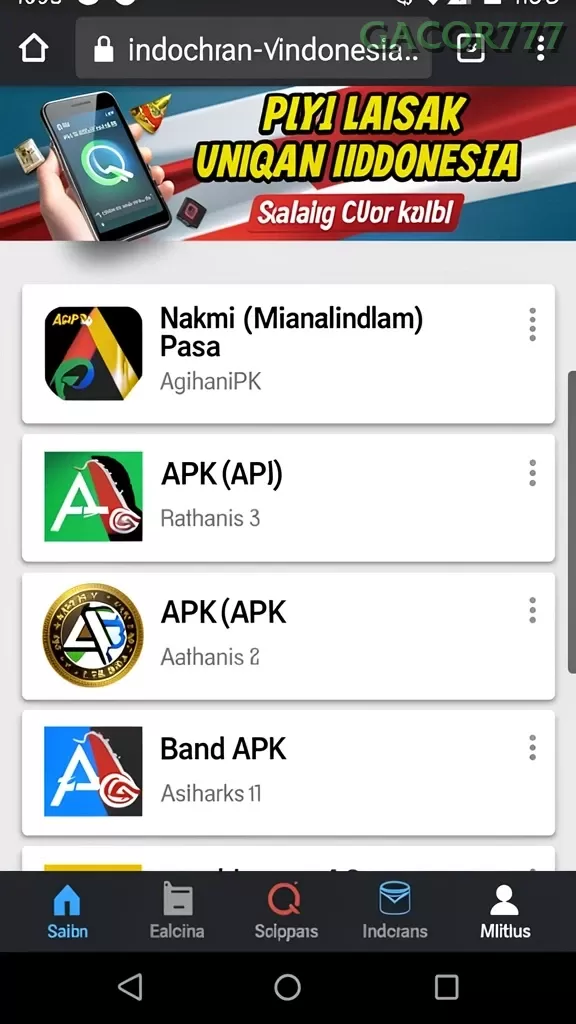 Cuplikan layar API5000 — menu navigasi
